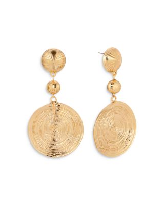 Textured Double Disc Drop Earrings in 18K Gold Plated
