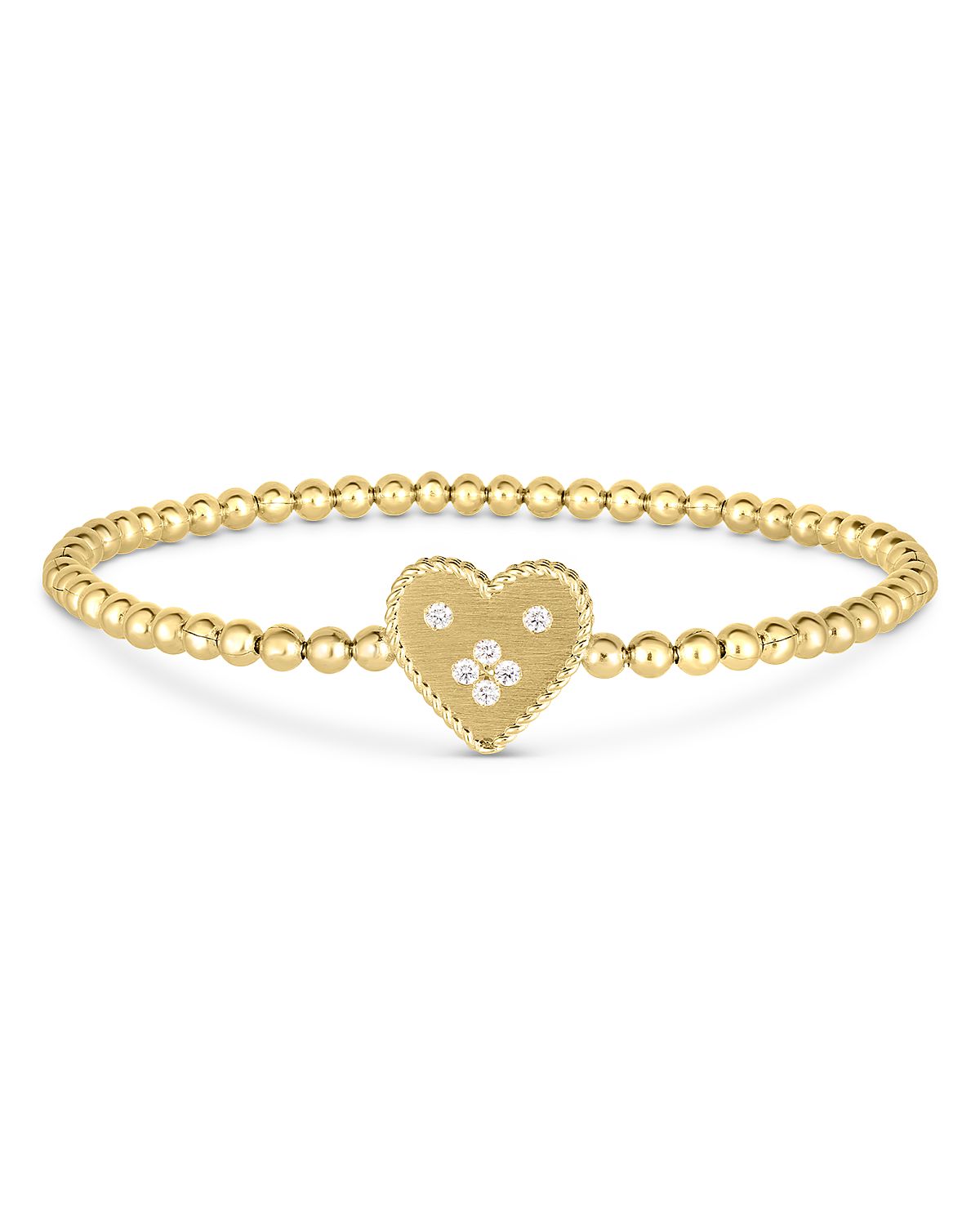 Roberto Coin 18K Yellow Gold Diamond Venetian Princess Small Heart Beaded Stretch Bracelet