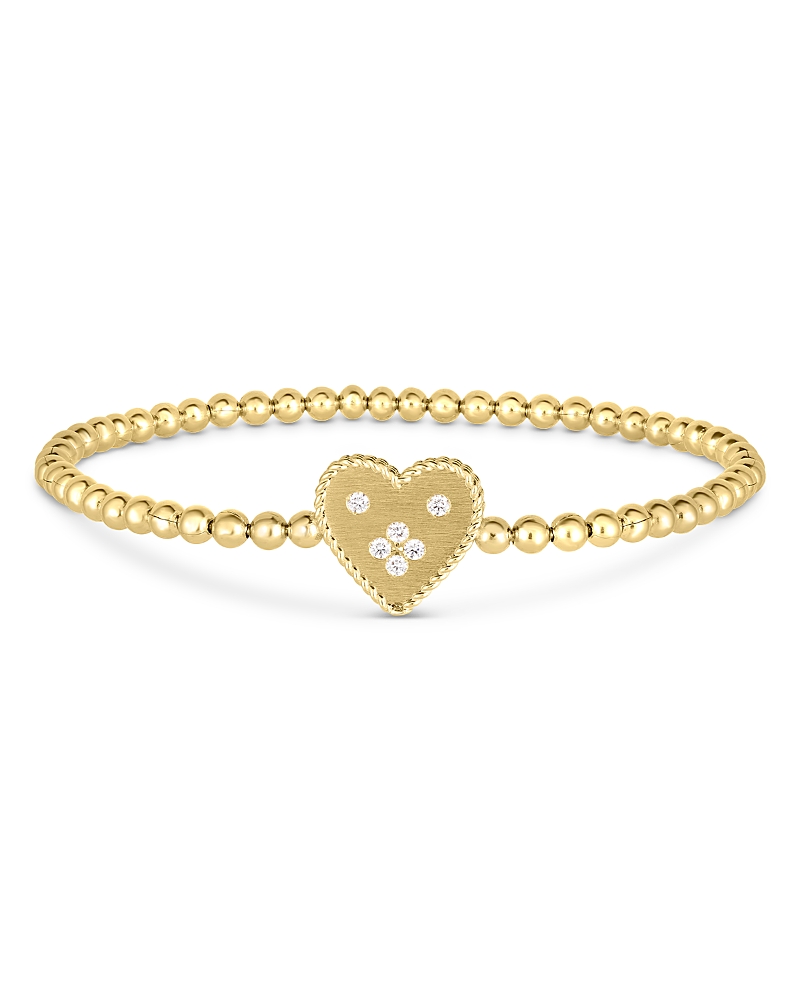 Roberto Coin 18K Yellow Gold Diamond Venetian Princess Small Heart Beaded Stretch Bracelet