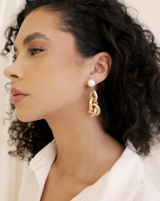 Liquid Link Cultured Freshwater Pearl Drop Earrings in 18K Gold Plated