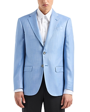 Shop Emporio Armani Single Breasted Regular Fit Notch Lapel Jacket In Blue