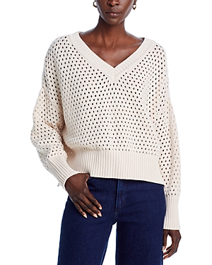 Shop French Connection Nini Crochet Long Sleeve Cotton Pullover Sweater In Oatmeal