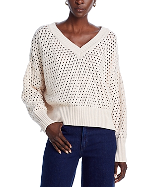 French Connection Nini Crochet Long Sleeve Cotton Pullover Sweater In Oatmeal