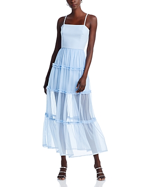 French Connection Whisper Tiered Ruffled Dress In Cashmere Blue