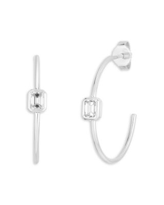 Roberto Coin - 18K White Gold Diamond Hoops Diamond Emerald-Cut Hoop Earrings
