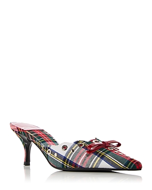 Shop Jeffrey Campbell Women's Gratis Kitten Heel Mules In Red/white/plaid