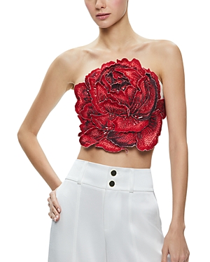 Alice and Olivia Randie Strapless Floral Applique Top