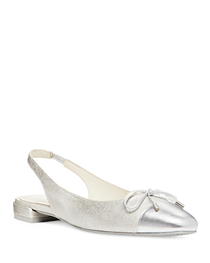 Shop Stuart Weitzman Women's Sleek Bow Pointed Toe Slingback Flats In Silver