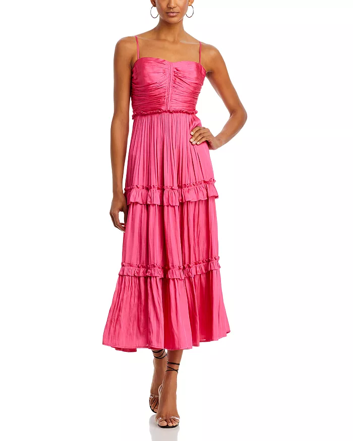 AQUA Ruched Top Midi Dress