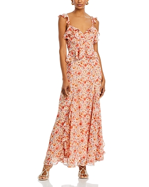 Aqua Floral Ruffle Trim Maxi Dress - 100% Exclusive In Peach Multi