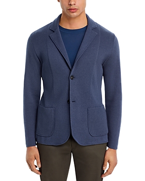 Maurizio Baldassari Silk & Cotton Jersey Slim Fit Sweater Jacket In Blue