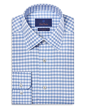 Shop David Donahue Royal Oxford Check Trim Fit Dress Shirt In White/ Blue