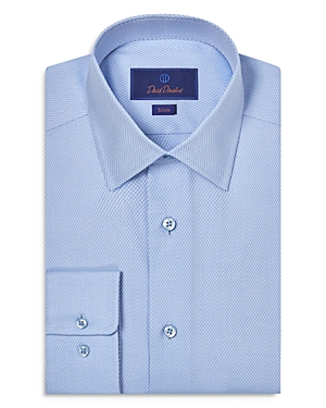 David Donahue Trim Fit Light Blue Pima Cotton Dobby Dress Shirt In Sky