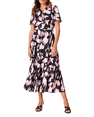 Nic + Zoe Nic+zoe Spring Shadow Daydream Tiered Midi Dress In Black Multi