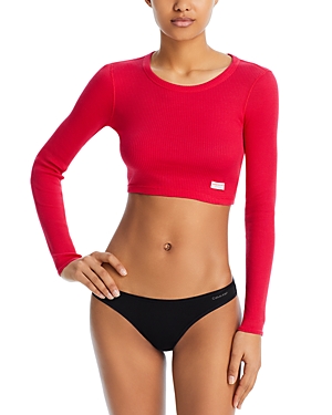 Alexander Wang Ribbed Long Sleeve Cropped Top In Barberry
