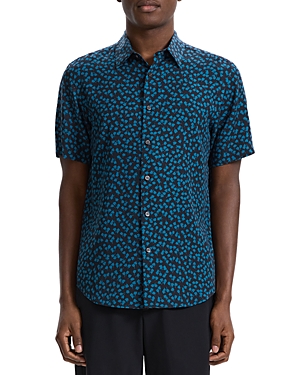 Shop Theory Irving Regular Fit Floral Short Sleeve Shirt In Baltic Multi