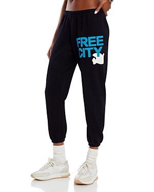 Shop Freecity Cotton Sweatpants In Black Sky Blue