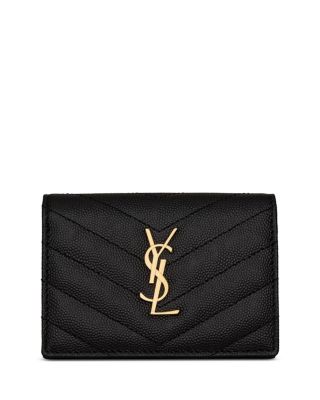 Saint Laurent Cassandre Matelasse Business Card Case in Grain De Poudre Embossed Leather