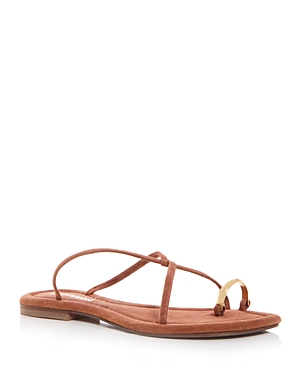 Shop Jeffrey Campbell Women's Pacifico Toe Ring Slide Sandals In Cognac Suede/gold