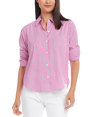 Shop Karen Kane Ruched Sleeve Shirt In Stripe