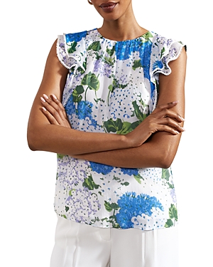 Hobbs London Simona Floral Flutter Sleeve Blouse In Ivory Multi