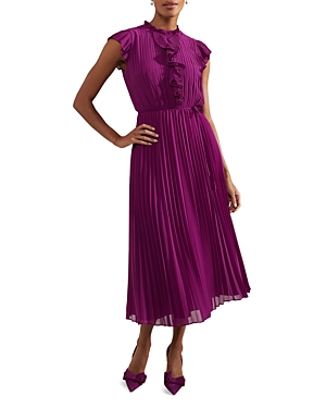 Shop Hobbs London Addison Pleated Midi Dress In Magenta Purple