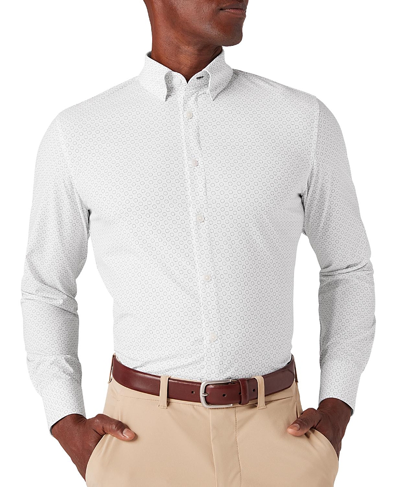 Mizzen + Main Leeward Geo Print Performance Button-up Shirt In White Medallion Print