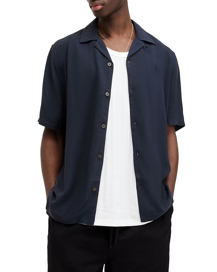 Shop Allsaints Venice Relaxed Fit Button Down Camp Shirt In Night Sky Blue