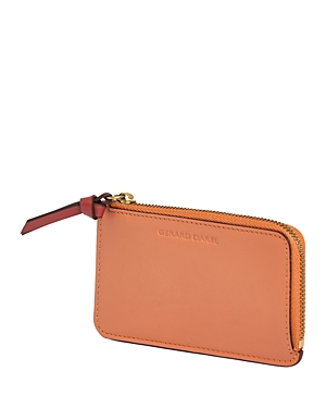 Gerard Darel Leather Zip Cardholder In Apricot/peach/camel