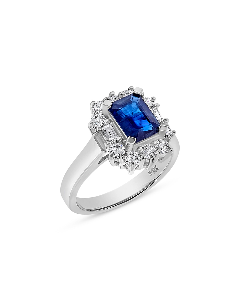Bloomingdale's Sapphire & Diamond Halo Ring In 14k White Gold - Exclusive In Blue/white