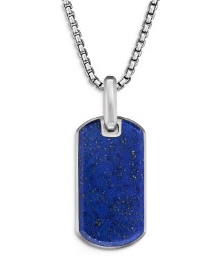 Men's Chevron Tag in Sterling Silver with Lapis Lazuli, 27mm