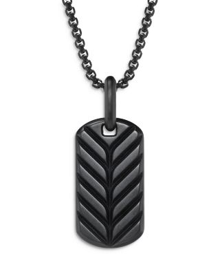 Men's Chevron Tag in Black Titanium with Sterling Silver and Black Diamonds, 27mm
