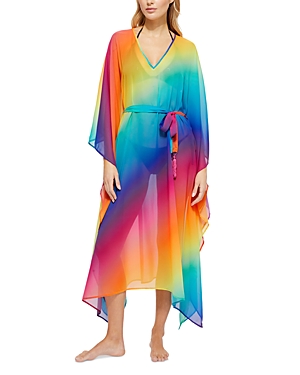 Rainbow Gradient Tie Sleeve Caftan Swim Cover-Up