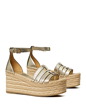 Shop Tory Burch Women's Ines Cage Ankle Strap Espadrille Platform Wedge Sandals In Spark Gold