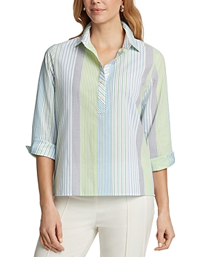Shop Foxcroft Therese Striped Back Button Shirt In Blue Multi