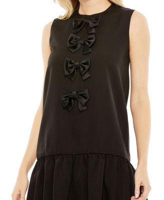 Sleeveless Bow Detail Tiered Hem A Line Dress
