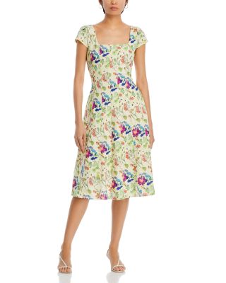 Bagatelle - Printed Square Neck Seamed Flare Midi Dress