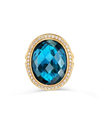 Albion&reg; Oval Ring in 18K Yellow Gold with Hampton Blue Topaz and Diamonds, 21mm