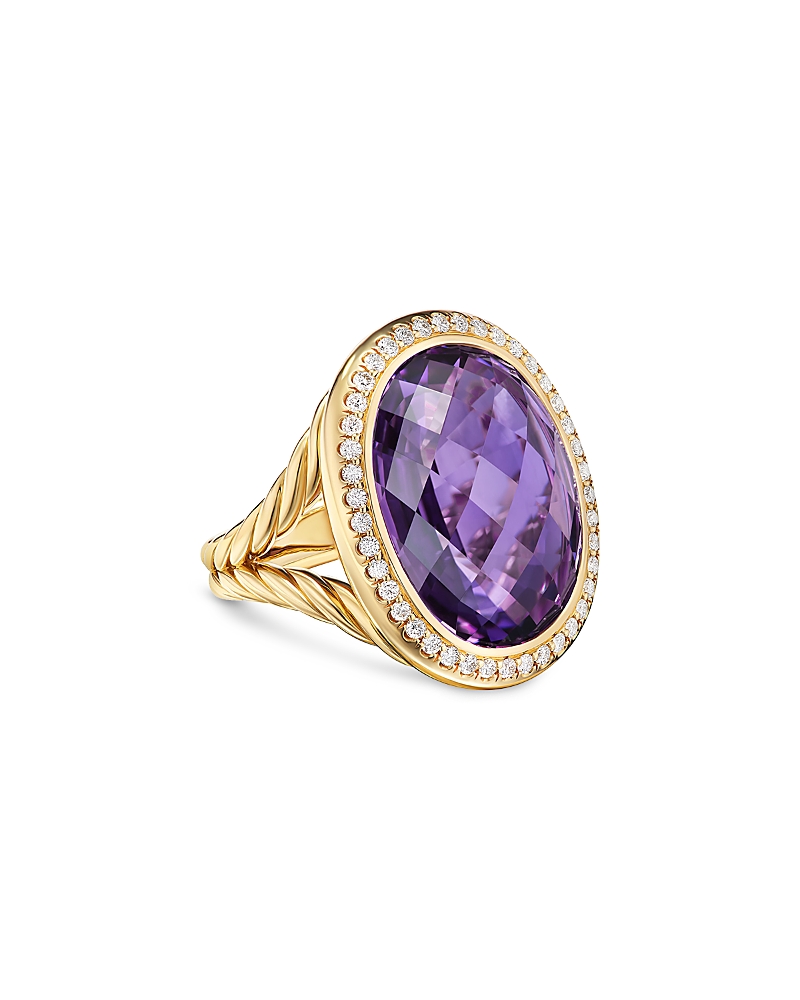 David Yurman Albion Oval Ring in 18K Yellow Gold with Amethyst and Diamonds, 21mm