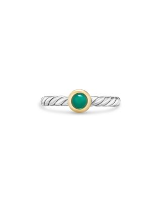 David Yurman Sterling Silver & 14K Yellow Gold Petite Cable Flex Green Onyx Ring