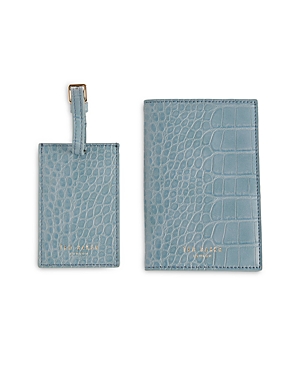 Ted Baker Imitation Croc Passport & Luggage Tag Buckle In Blue