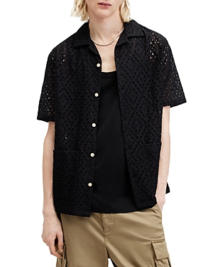 Shop Allsaints Quinta Crochet Cotton Shirt In Jet Black