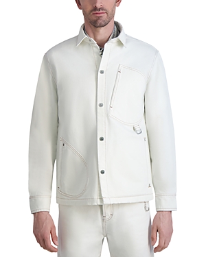Shop Karl Lagerfeld Paris White Label Denim Asymmetric Pocket Shirt Jacket In Natural