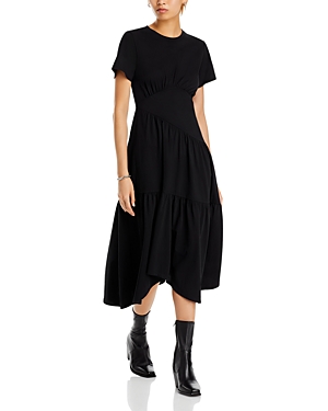 Shop Frame Gathered Seam Short Sleeve Dress In Black