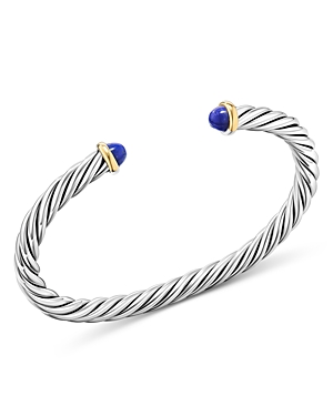 Men's 14K Yellow Gold & Sterling Silver Cable Flex Lapis Lazuli Cuff Bracelet