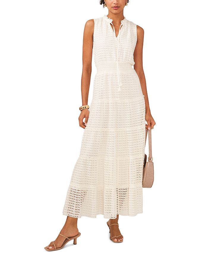 1 state tie neck long sleeve tiered maxi dress