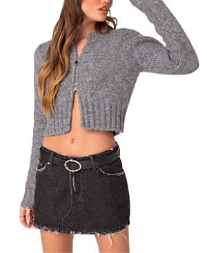 Shop Edikted Jillian Double Zip Cardigan In Dark-gray-melange
