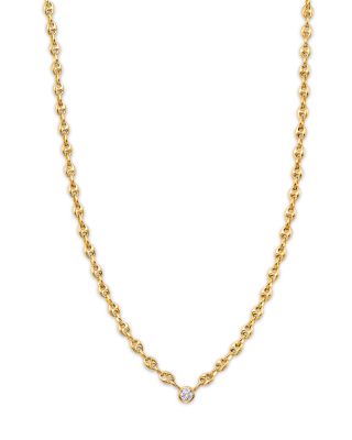 Zoe Chicco 14K Yellow Gold Prong Diamonds Diamond Solitaire Mariner Link Chain Necklace, 14-16