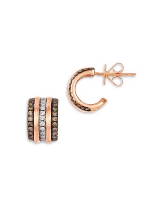 Brown & White Diamond Huggie Hoop Earrings in 14K Rose Gold, 0.51 tcw
