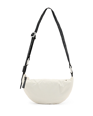Allsaints Half Moon Crossbody Bag In White/black
